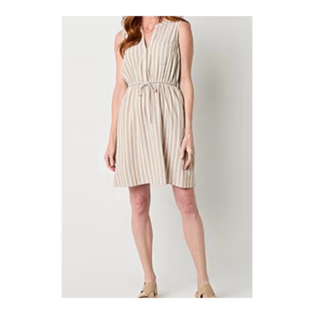 St Johns Bay Linen Blend Sleeveless V-neck Dress
Zise L